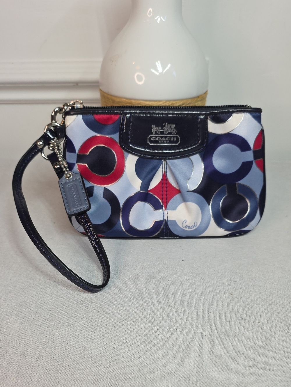 Coach Op Art Signature Circle Print Wristlet - Navy & Red
